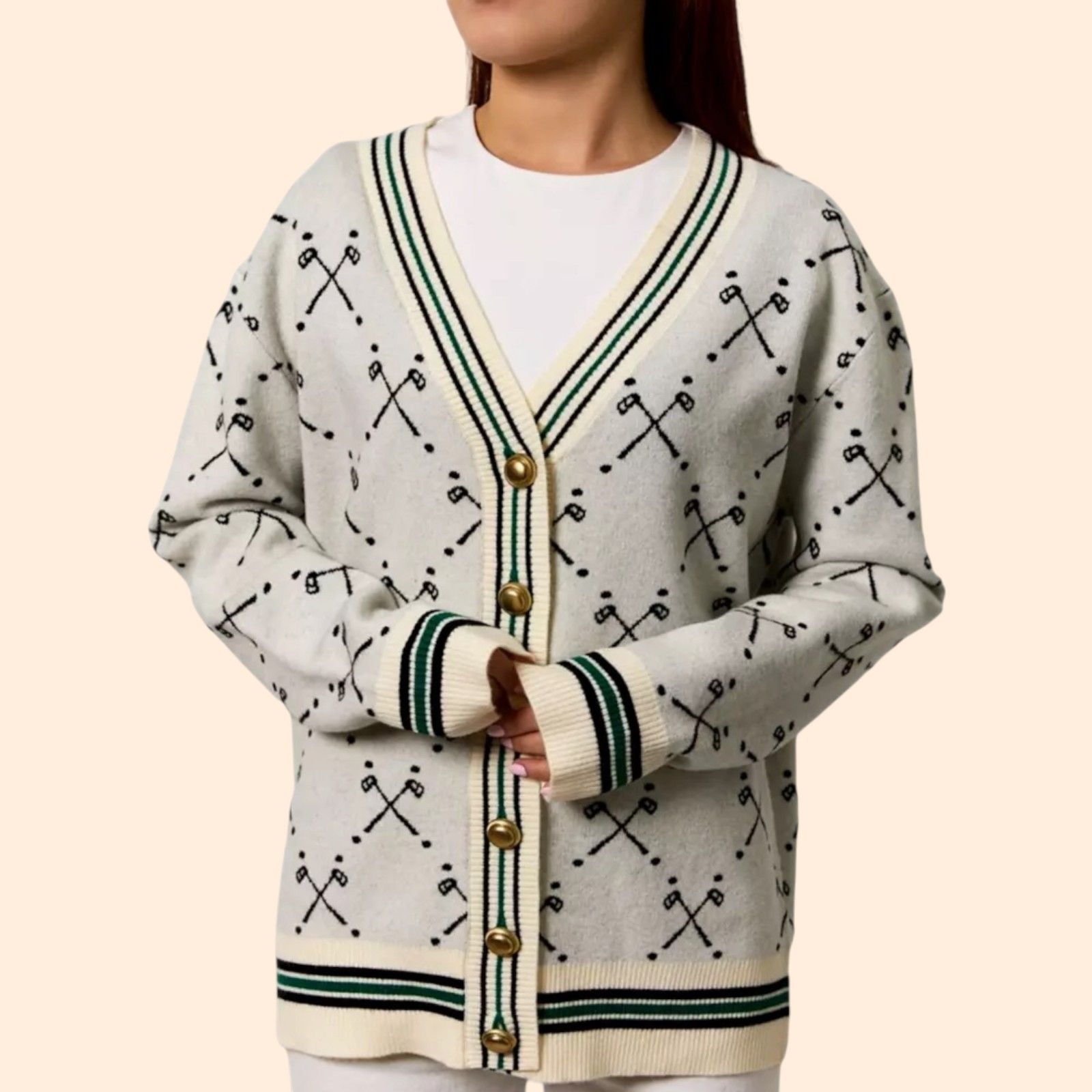 Le Lis Boyfriend Golf Cardigan Sweater